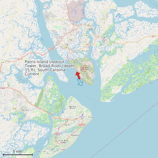 Map of Parris Island Lookout Tower, Broad River (depth 15 ft), South Carolina Current Prediction Station