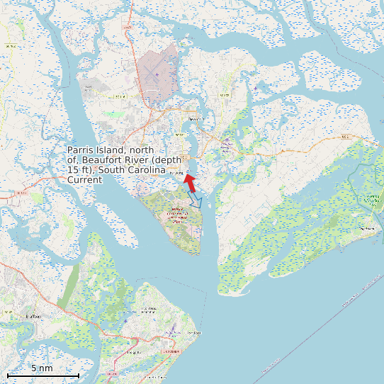 Map of Parris Island, north of, Beaufort River (depth 15 ft), South Carolina Current Prediction Station