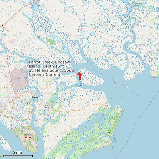 Map of Parrot Creek, Coosaw Island (depth 15 ft), St. Helena Sound, South Carolina Current Prediction Station