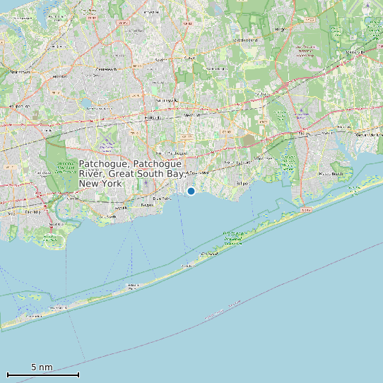 Map of Patchogue, Patchogue River, Great South Bay, New York Tide Prediction Station