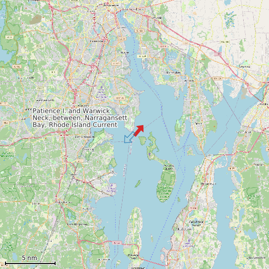 Map of Patience I. and Warwick Neck, between, Narragansett Bay, Rhode Island Current Prediction Station