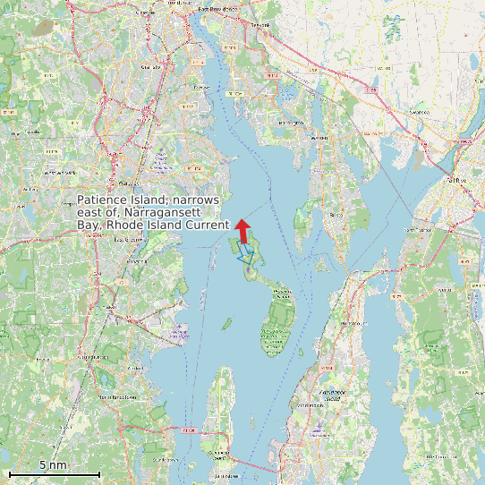 Map of Patience Island, narrows east of, Narragansett Bay, Rhode Island Current Prediction Station
