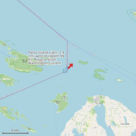 Map of Patos Island Light, 1.4 nmi west of (depth 99 ft), Rosario Strait, Washington Current Prediction Station