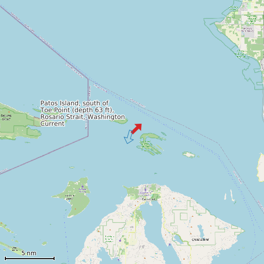 Map of Patos Island, south of Toe Point (depth 63 ft), Rosario Strait, Washington Current Prediction Station