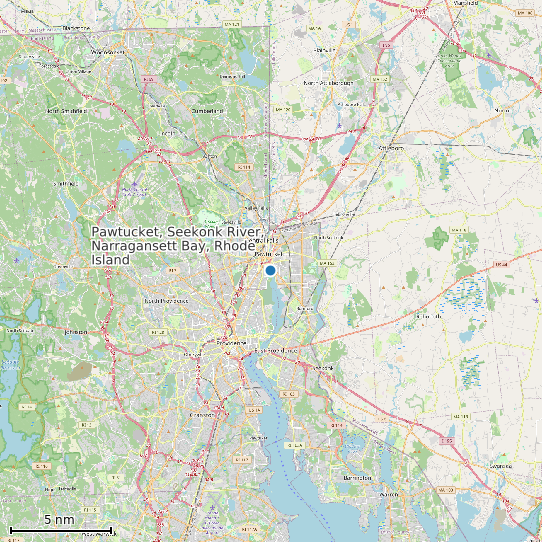 Map of Pawtucket, Seekonk River, Narragansett Bay, Rhode Island Tide Prediction Station
