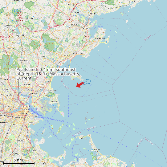 Map of Pea Island, 0.4 nmi southeast of (depth 15 ft), Massachusetts Current Prediction Station