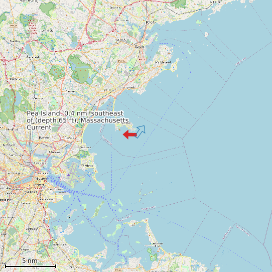 Map of Pea Island, 0.4 nmi southeast of (depth 65 ft), Massachusetts Current Prediction Station