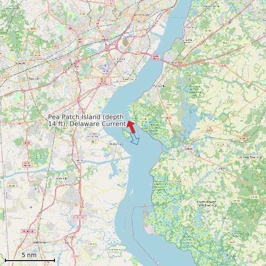 Map of Pea Patch Island (depth 14 ft), Delaware Current Prediction Station