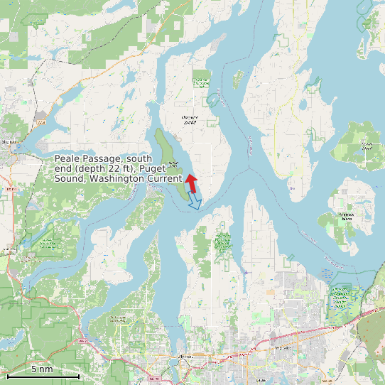 Map of Peale Passage, south end (depth 22 ft), Puget Sound, Washington Current Prediction Station