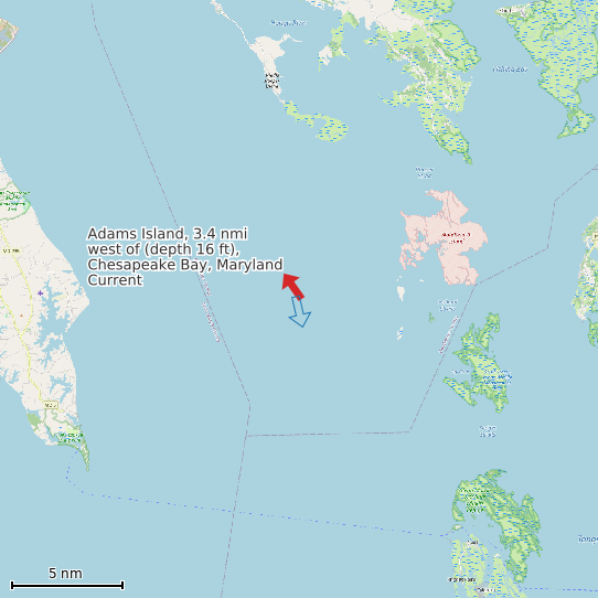 Map of Adams Island, 3.4 nmi west of (depth 16 ft), Chesapeake Bay, Maryland Current Prediction Station