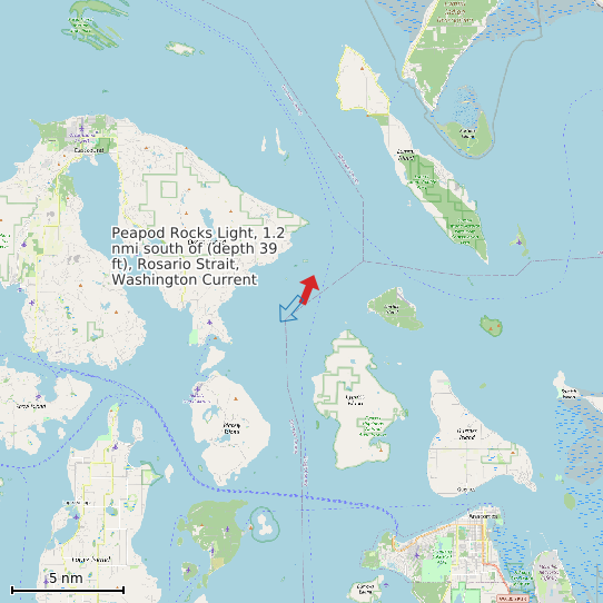 Map of Peapod Rocks Light, 1.2 nmi south of (depth 39 ft), Rosario Strait, Washington Current Prediction Station