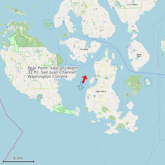 Map of Pear Point, east of (depth 32 ft), San Juan Channel, Washington Current Prediction Station
