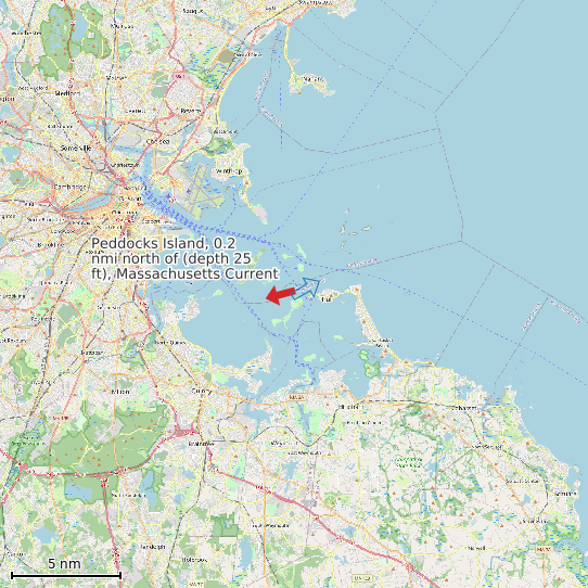 Map of Peddocks Island, 0.2 nmi north of (depth 25 ft), Massachusetts Current Prediction Station