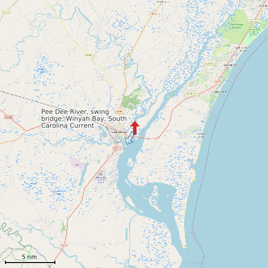 Map of Pee Dee River, swing bridge, Winyah Bay, South Carolina Current Prediction Station