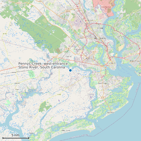 Map of Pennys Creek, west entrance, Stono River, South Carolina Tide Prediction Station