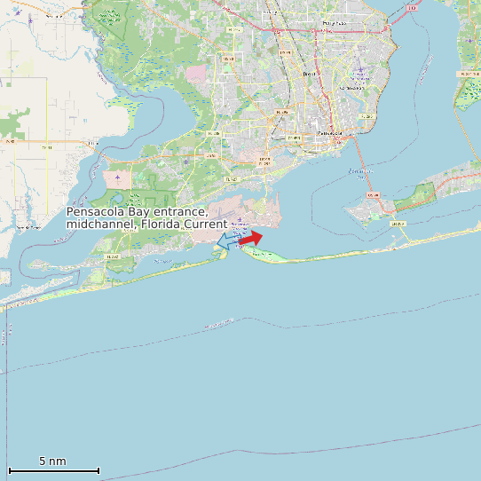 Map of Pensacola Bay entrance, midchannel, Florida Current Prediction Station