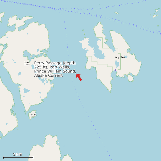 Map of Perry Passage (depth 225 ft), Port Wells, Prince William Sound, Alaska Current Prediction Station