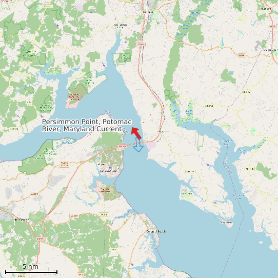 Map of Persimmon Point, Potomac River, Maryland Current Prediction Station
