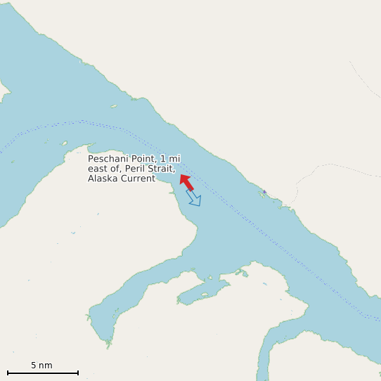 Map of Peschani Point, 1 mi east of, Peril Strait, Alaska Current Prediction Station