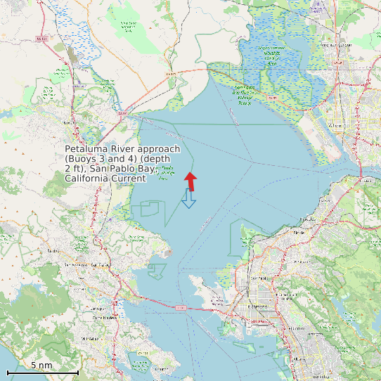 Map of Petaluma River approach (Buoys 3 and 4) (depth 2 ft), San Pablo Bay, California Current Prediction Station