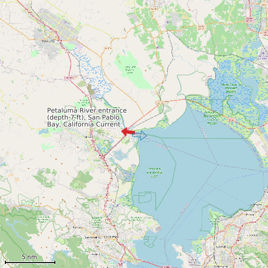 Map of Petaluma River entrance (depth 7 ft), San Pablo Bay, California Current Prediction Station