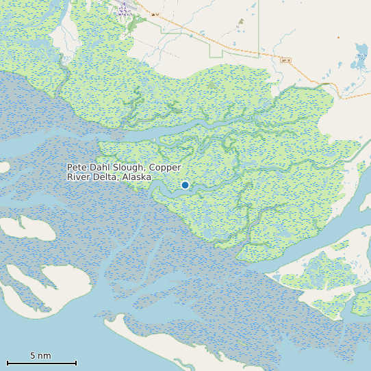Map of Pete Dahl Slough, Copper River Delta, Alaska Tide Prediction Station