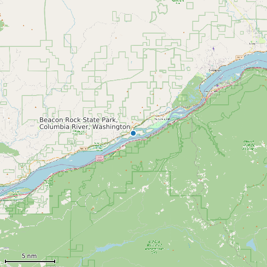Map of Beacon Rock State Park, Columbia River, Washington Tide Prediction Station