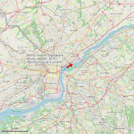 Map of Petty Island, Delaware River (depth 30 ft), Pennsylvania Current Prediction Station