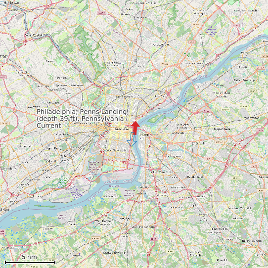 Map of Philadelphia, Penns Landing (depth 39 ft), Pennsylvania Current Prediction Station