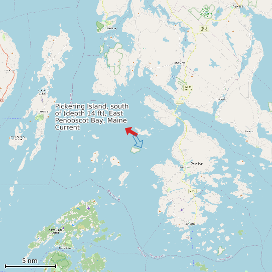 Map of Pickering Island, south of (depth 14 ft), East Penobscot Bay, Maine Current Prediction Station