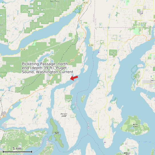 Map of Pickering Passage, north end (depth 39 ft), Puget Sound, Washington Current Prediction Station