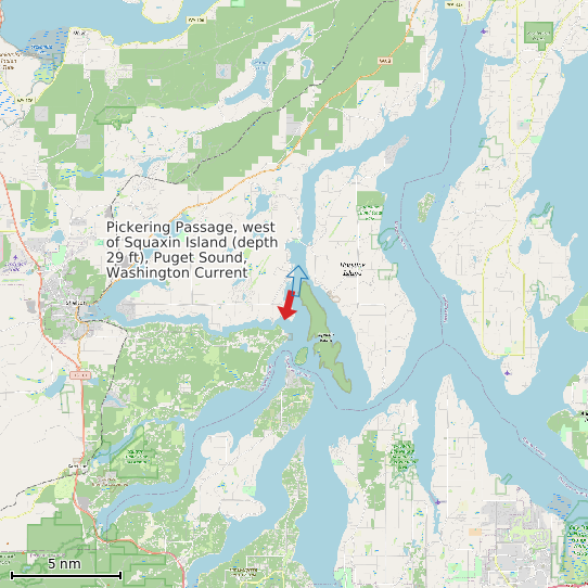 Map of Pickering Passage, west of Squaxin Island (depth 29 ft), Puget Sound, Washington Current Prediction Station