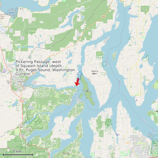 Map of Pickering Passage, west of Squaxin Island (depth 9 ft), Puget Sound, Washington Current Prediction Station