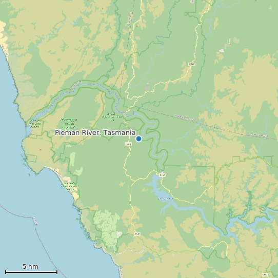 Map of Pieman River, Tasmania Tide Prediction Station