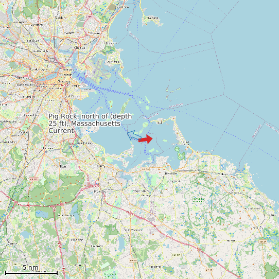 Map of Pig Rock, north of (depth 25 ft), Massachusetts Current Prediction Station