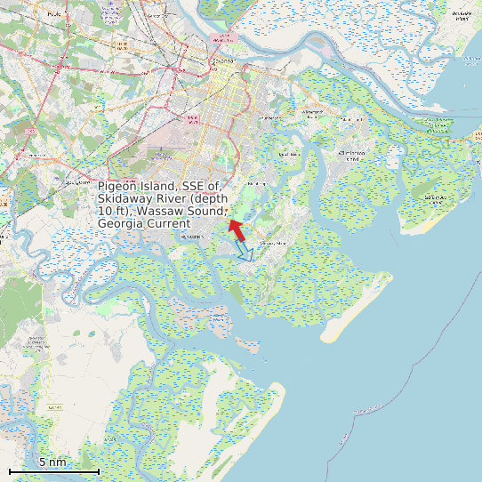 Map of Pigeon Island, SSE of, Skidaway River (depth 10 ft), Wassaw Sound, Georgia Current Prediction Station