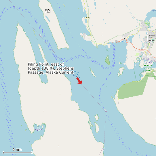 Map of Piling Point, east of (depth 138 ft), Stephens Passage, Alaska Current Prediction Station