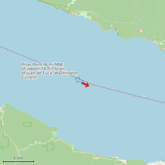 Map of Pillar Point, 6 mi NNE of (depth 74 ft), Strait of Juan de Fuca, Washington Current Prediction Station