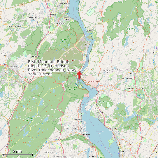 Map of Bear Mountain Bridge (depth 13 ft), Hudson River (midchannel), New York Current Prediction Station