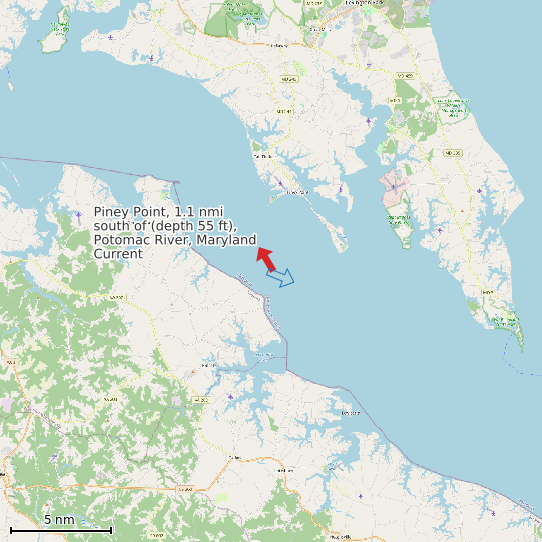 Map of Piney Point, 1.1 nmi south of (depth 55 ft), Potomac River, Maryland Current Prediction Station