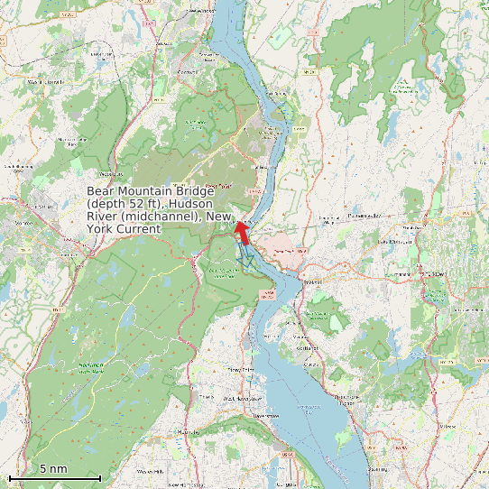 Map of Bear Mountain Bridge (depth 52 ft), Hudson River (midchannel), New York Current Prediction Station