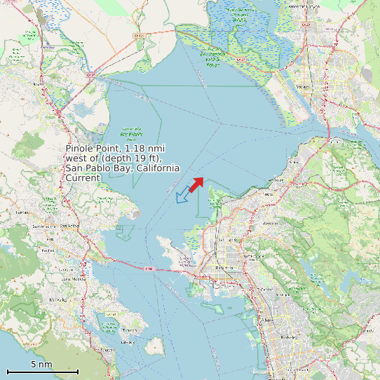 Map of Pinole Point, 1.18 nmi west of (depth 19 ft), San Pablo Bay, California Current Prediction Station