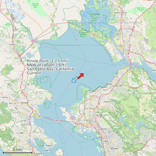 Map of Pinole Point, 1.27 nmi NNW of (depth 19 ft), San Pablo Bay, California Current Prediction Station