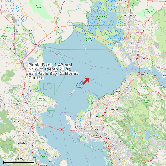 Map of Pinole Point, 1.42 nmi NNW of (depth 21 ft), San Pablo Bay, California Current Prediction Station