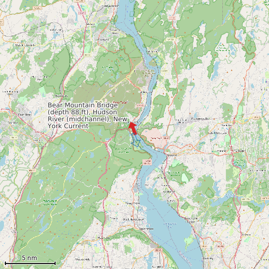 Map of Bear Mountain Bridge (depth 88 ft), Hudson River (midchannel), New York Current Prediction Station