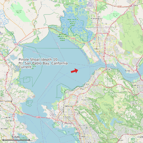 Map of Pinole Shoal (depth 10 ft), San Pablo Bay, California Current Prediction Station