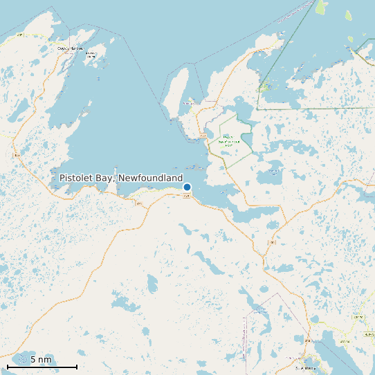 Map of Pistolet Bay, Newfoundland Tide Prediction Station