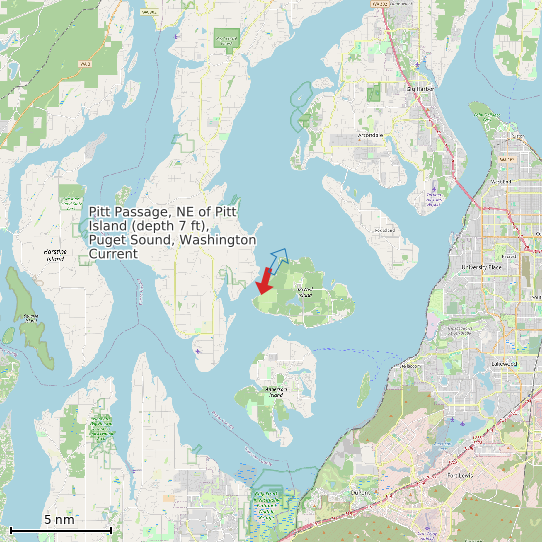 Map of Pitt Passage, NE of Pitt Island (depth 7 ft), Puget Sound, Washington Current Prediction Station