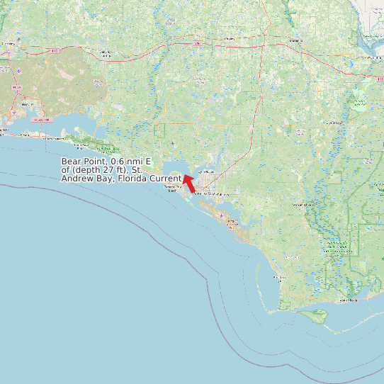 Map of Bear Point, 0.6 nmi E of (depth 27 ft), St. Andrew Bay, Florida Current Prediction Station