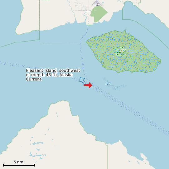 Map of Pleasant Island, southwest of (depth 48 ft), Alaska Current Prediction Station